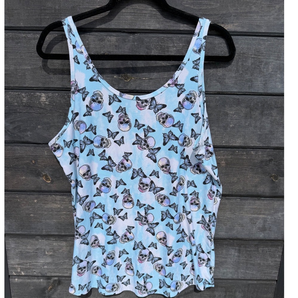 No Boundaries Womens XXXL Blue Skull Butterfly Print Tank Top Sleeveless Scoop - Picture 5 of 6